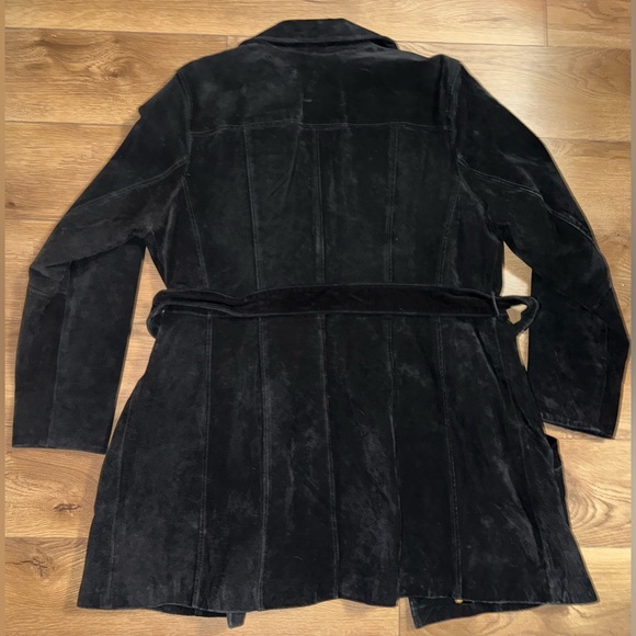 Dennis Basso Black Leather Trench Coat - Picture 7 of 8